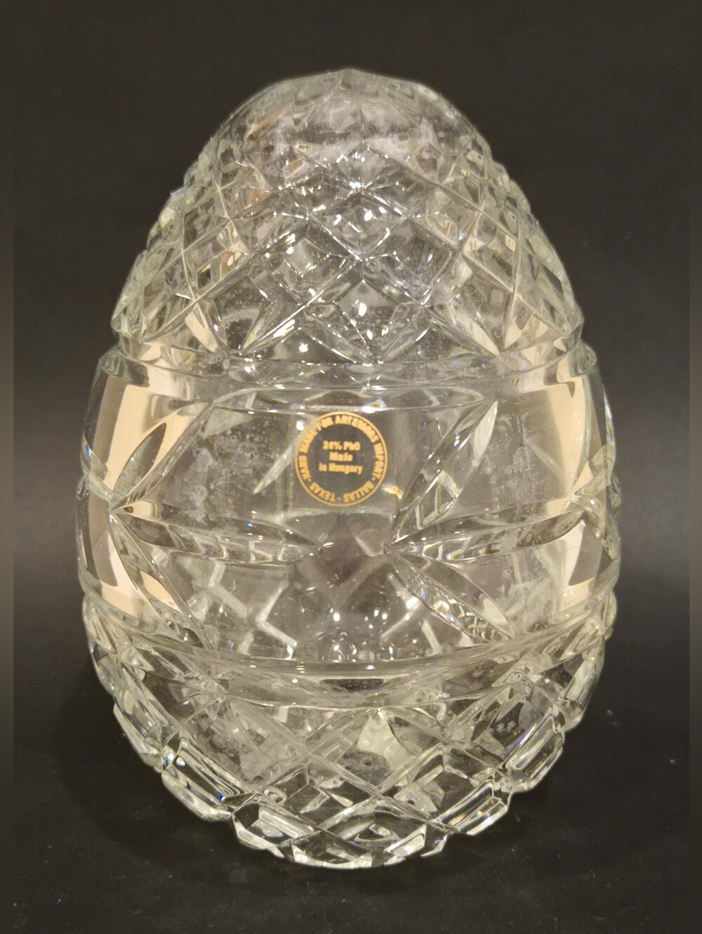 Hand Made For Arteriors Import Hungarian 24% Lead- Clear Crystal Egg